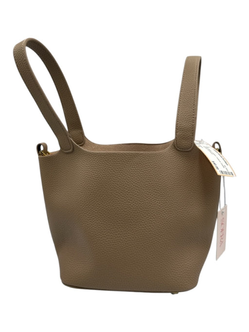 Soera Taupe Beige Leather Padlock Double Handle Bag Taupe Beige / S