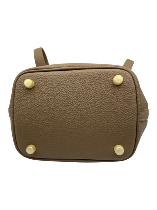 Soera Taupe Beige Leather Padlock Double Handle Bag Taupe Beige / S