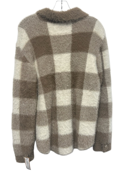 Bella Dahl Size S Taupe & Cream Nylon Fuzzy check Collar Cardigan Taupe & Cream / S