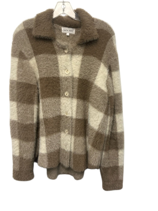 Bella Dahl Size S Taupe & Cream Nylon Fuzzy check Collar Cardigan Taupe & Cream / S