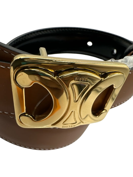 Celine Brown & Black Leather Triomphe Buckle Reversible Belts Brown & Black / 75 / S