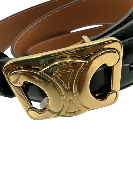 Celine Brown & Black Leather Triomphe Buckle Reversible Belts Brown & Black / 75 / S