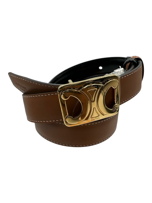 Celine Brown & Black Leather Triomphe Buckle Reversible Belts Brown & Black / 75 / S