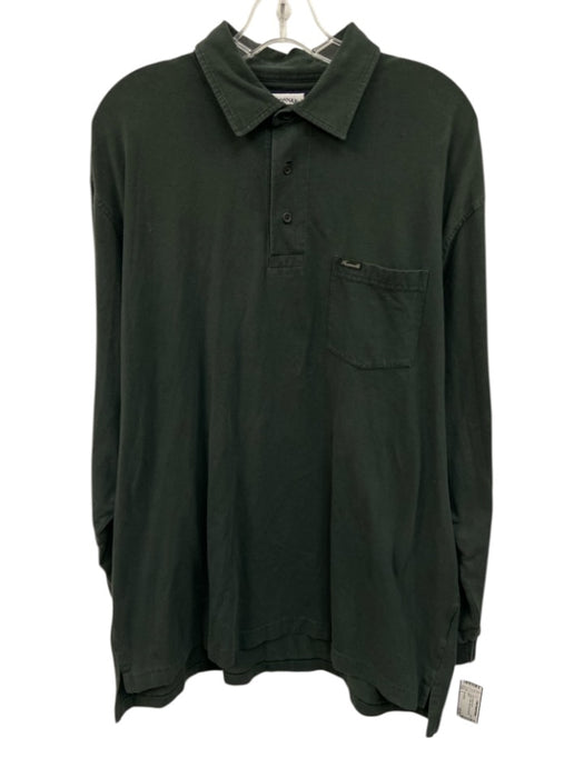 Facconable Size L Green Cotton Solid Polo Men's Long Sleeve Shirt Green / L