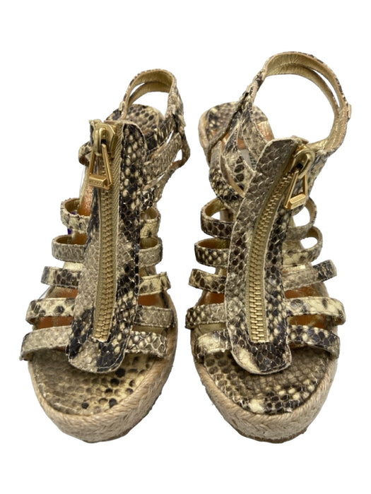 Jimmy Choo Shoe Size 38 Beige & Gray Leather Snake Strappy Zipper Wedges Beige & Gray / 38