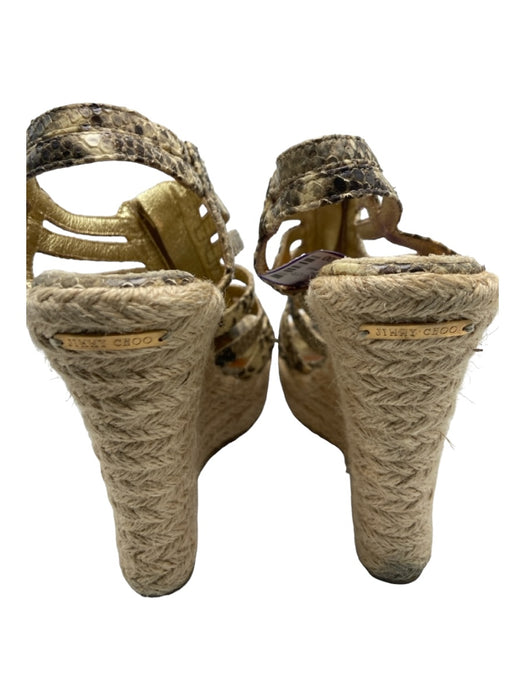 Jimmy Choo Shoe Size 38 Beige & Gray Leather Snake Strappy Zipper Wedges Beige & Gray / 38