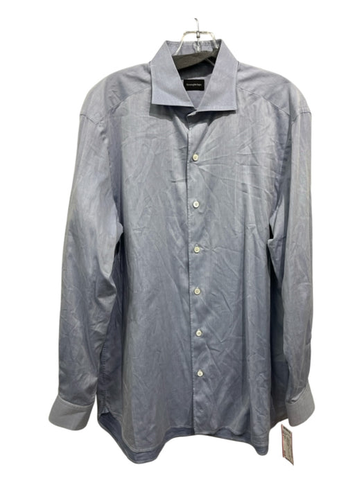 Zegna Size L Light blue Cotton Solid Button Down Men's Long Sleeve Shirt L