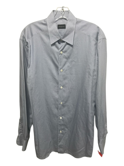 Zegna Size L White & Blue Cotton Blend Micro Button Down Men's Long Sleeve Shirt L