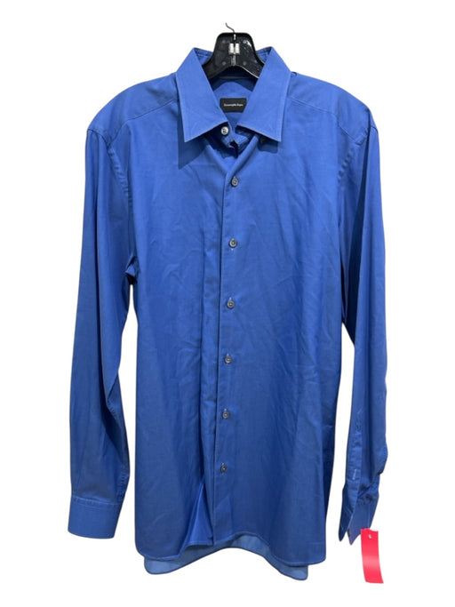 Zegna Size M Blue Cotton Solid Button Down Men's Long Sleeve Shirt M