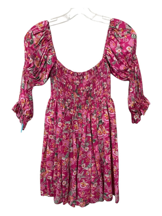 Misa Size XS Pink, Yellow, Green Cotton Blend Smocked Bodice Floral Dress Pink, Yellow, Green / XS