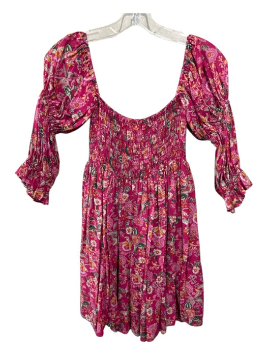 Misa Size XS Pink, Yellow, Green Cotton Blend Smocked Bodice Floral Dress Pink, Yellow, Green / XS