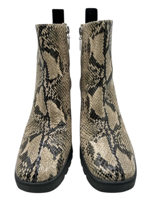 Schutz Shoe Size 7.5 Taupe & Black Leather Upper Side Zip Snake Ankle Boots Taupe & Black / 7.5