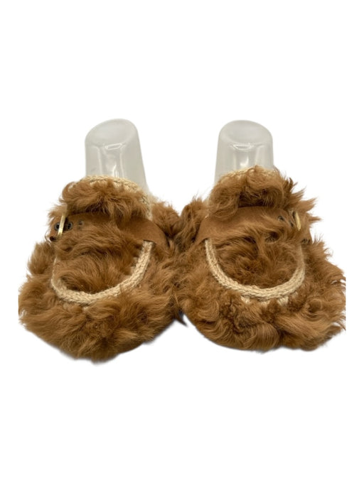 Mou Shoe Size 7/8 Brown & Beige Pony Hair Slip On Buckle Detail Slippers Brown & Beige / 7/8