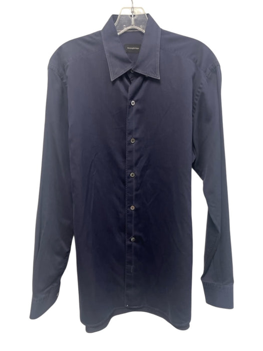 Ermenegildo Zegna Size M Navy Blue Cotton Solid Button Down Long Sleeve Shirt Navy Blue / M