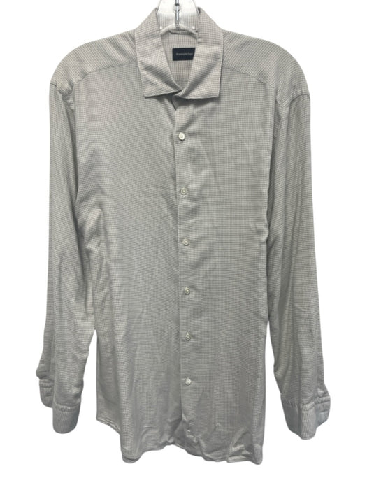 Ermenegildo Zegna Size L White & Gray Cotton Houndstooth Men's Long Sleeve Shirt White & Gray / L