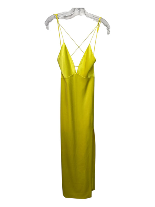 Alice + Olivia Size 2 Yellow Triacetate Spaghetti Strap Tie Back Side Slit Dress Yellow / 2
