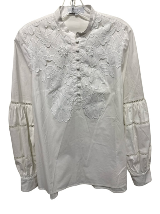 Pearl by Lela Rose Size 2 White Cotton Blend Long puff sleeve Half Button Top White / 2