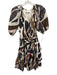 Willa Story Size S White, Brown & Black Cotton Abstract Print V Neck Dress White, Brown & Black / S