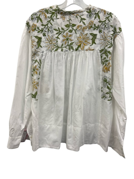 Hannah Size 1 White, Green & Yellow Cotton Long Balloon Sleeve Botanical Top White, Green & Yellow / 1