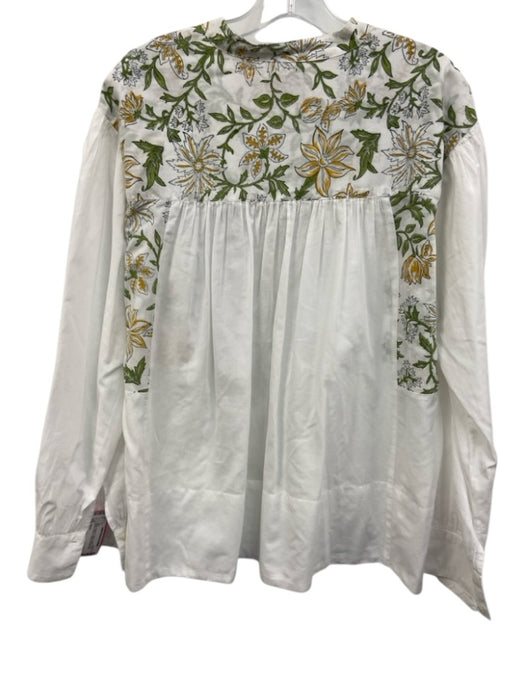 Hannah Size 1 White, Green & Yellow Cotton Long Balloon Sleeve Botanical Top White, Green & Yellow / 1