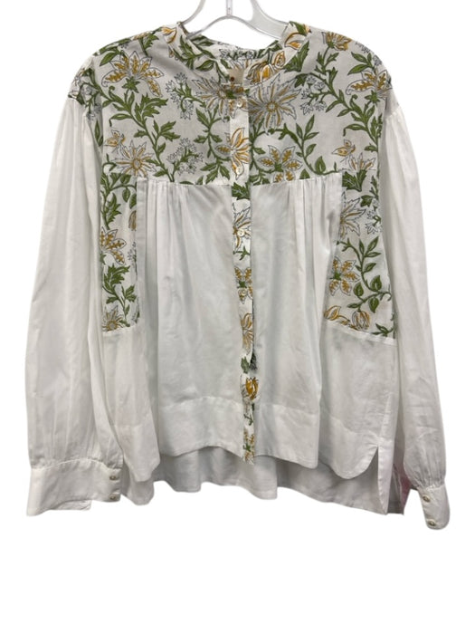 Hannah Size 1 White, Green & Yellow Cotton Long Balloon Sleeve Botanical Top White, Green & Yellow / 1