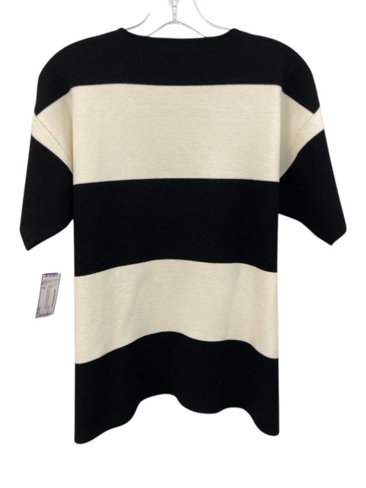 Milly Size S Black & Cream White Viscose Blend Knit Striped Short Sleeve Top Black & Cream White / S