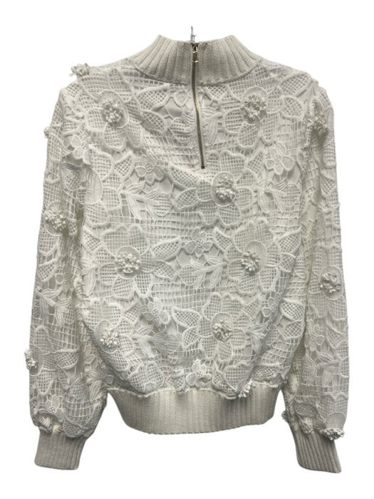 Badgley Mischka Size S White Polyester Floral Lace Overlay Ribbed Hem Sweater White / S