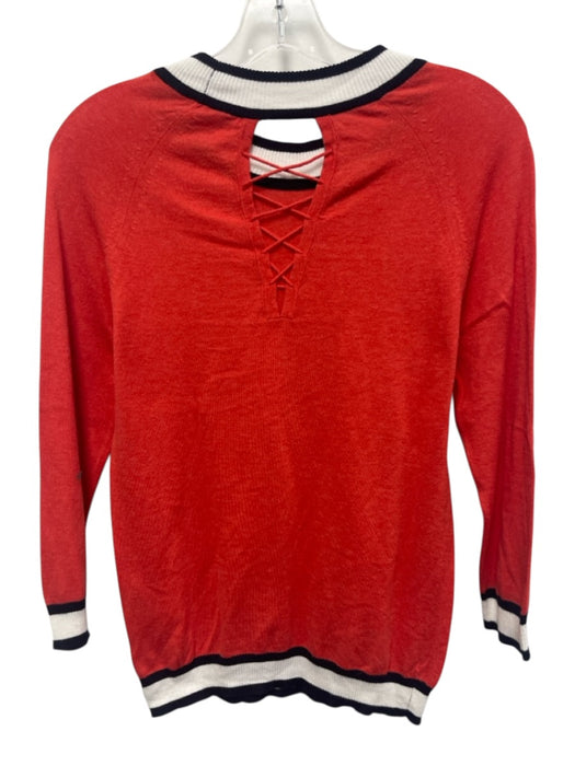 Minnie Rose Size S Red, Navy Blue & White Cotton Knit Ribbed Hem Sweater Red, Navy Blue & White / S