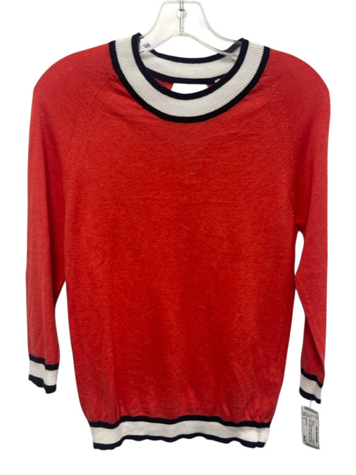 Minnie Rose Size S Red, Navy Blue & White Cotton Knit Ribbed Hem Sweater Red, Navy Blue & White / S