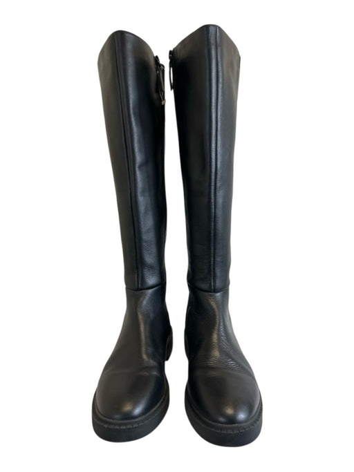 Andre Assous Shoe Size 8.5 Black Leather & Textile Knee High Side Zip Boots Black / 8.5