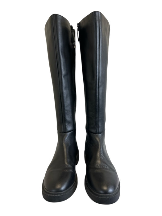 Andre Assous Shoe Size 8.5 Black Leather & Textile Knee High Side Zip Boots Black / 8.5