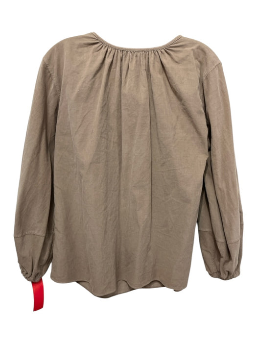 Ann Mashburn Size S Tan Brown Cotton Corduroy V Neck Ruched Long Puff Sleeve Top Tan Brown / S