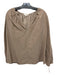 Ann Mashburn Size S Tan Brown Cotton Corduroy V Neck Ruched Long Puff Sleeve Top Tan Brown / S