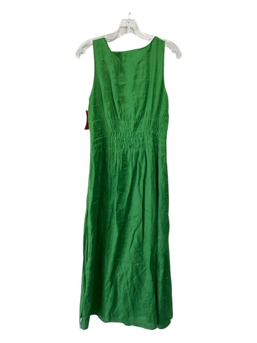 Tory Burch Size 4 Green Linen Sleeveless Side Zip Pleated Scoop neck Dress Green / 4