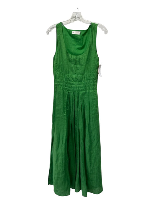 Tory Burch Size 4 Green Linen Sleeveless Side Zip Pleated Scoop neck Dress Green / 4