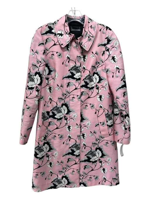 Diane Von Furstenberg Size 2 Pink & Black Wool Blend Floral Button Up Coat Pink & Black / 2