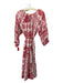 Viam Size XS Red & White Linen Floral Mini 3/4 Sleeve boat neck Dress Red & White / XS