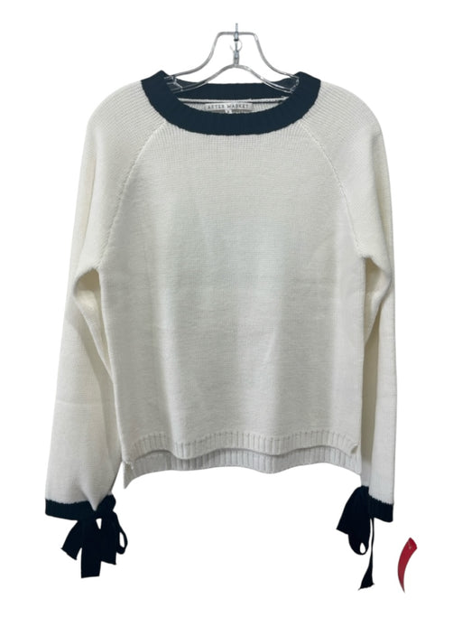 After Market Size S Cream & Black Acrylic Rib Knit Bow Sleeve Sweater Cream & Black / S