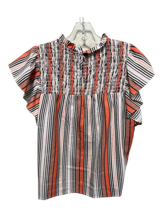 Marie Oliver Size S Orange, Cream, & Black Cotton Blend Smocked Panel Stripe Top Orange, Cream, & Black / S