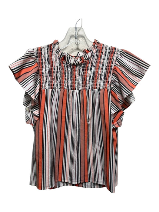 Marie Oliver Size S Orange, Cream, & Black Cotton Blend Smocked Panel Stripe Top Orange, Cream, & Black / S