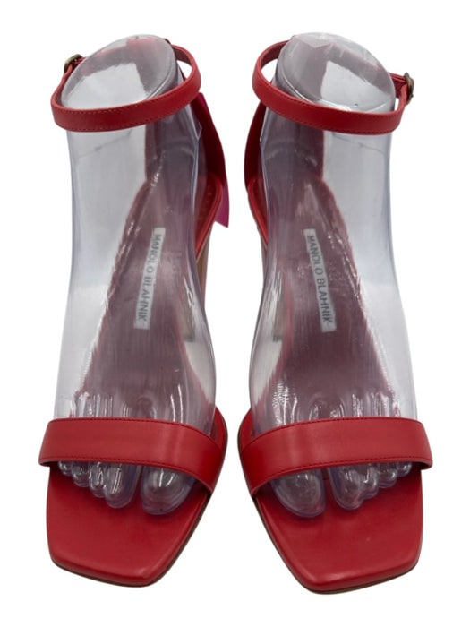 Manolo Blahnik Shoe Size 37.5 Red Leather Upper Ankle Buckle Chisel Toe Sandals Red / 37.5