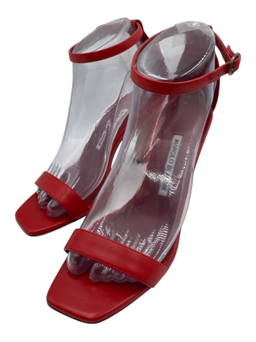 Manolo Blahnik Shoe Size 37.5 Red Leather Upper Ankle Buckle Chisel Toe Sandals Red / 37.5