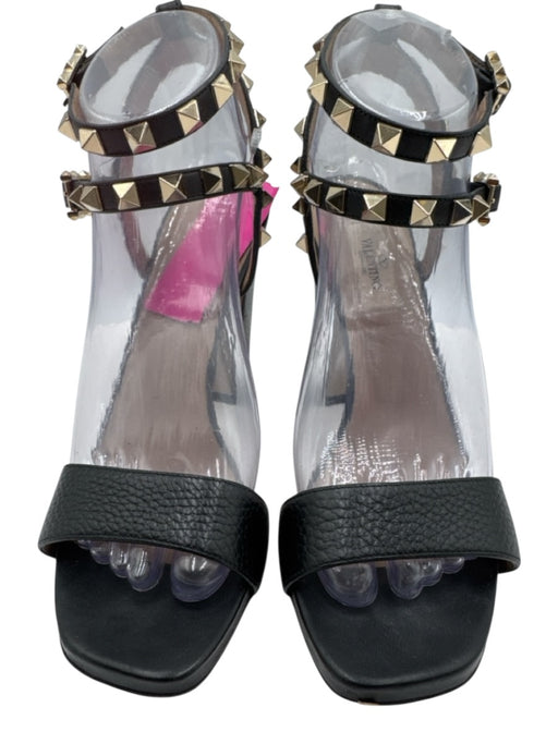 Valentino Garavani Shoe Size 37.5 Black Leather Upper Gold Tone Details Sandals Black / 37.5