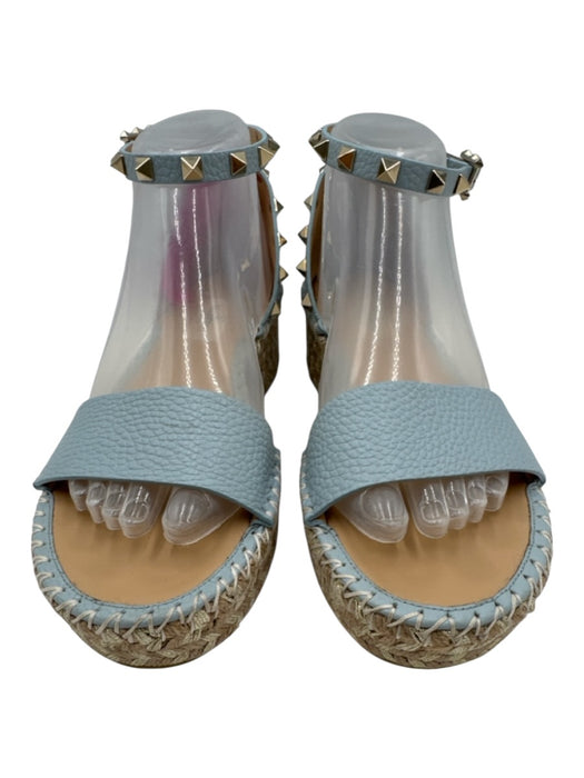 Valentino Garavani Shoe Size 38 Light Blue & Beige Leather Upper Sandals Light Blue & Beige / 38
