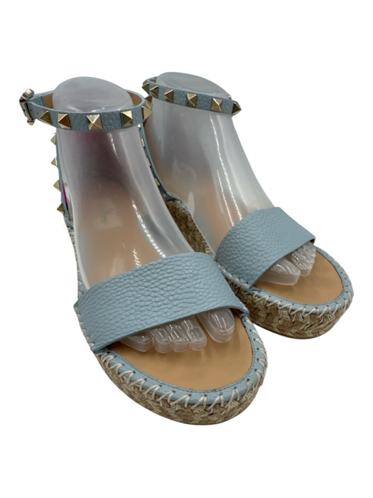 Valentino Garavani Shoe Size 38 Light Blue & Beige Leather Upper Sandals Light Blue & Beige / 38