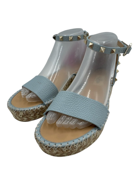 Valentino Garavani Shoe Size 38 Light Blue & Beige Leather Upper Sandals Light Blue & Beige / 38