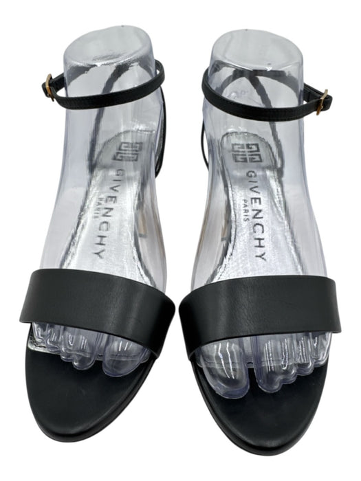 Givenchy Shoe Size 37.5 Black & Gold Leather Upper Metal Heel Ankle Wrap Sandals Black & Gold / 37.5
