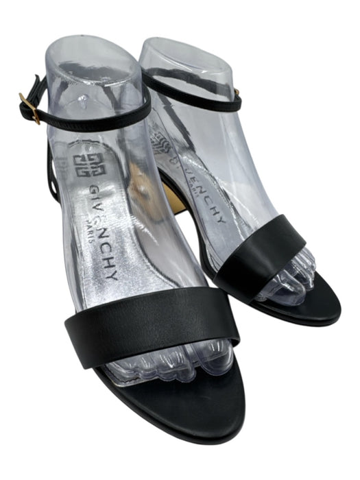 Givenchy Shoe Size 37.5 Black & Gold Leather Upper Metal Heel Ankle Wrap Sandals Black & Gold / 37.5