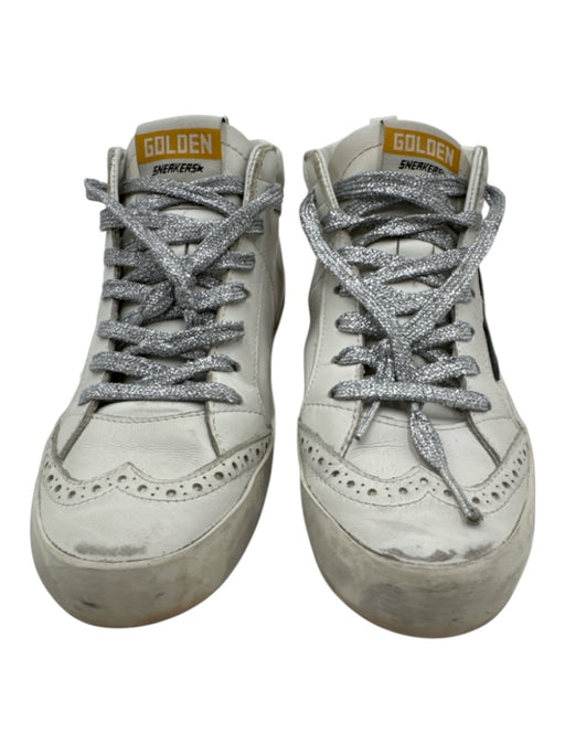 Golden Goose Shoe Size 37 White & Black Leather Upper Metallic Laces Sneakers White & Black / 37