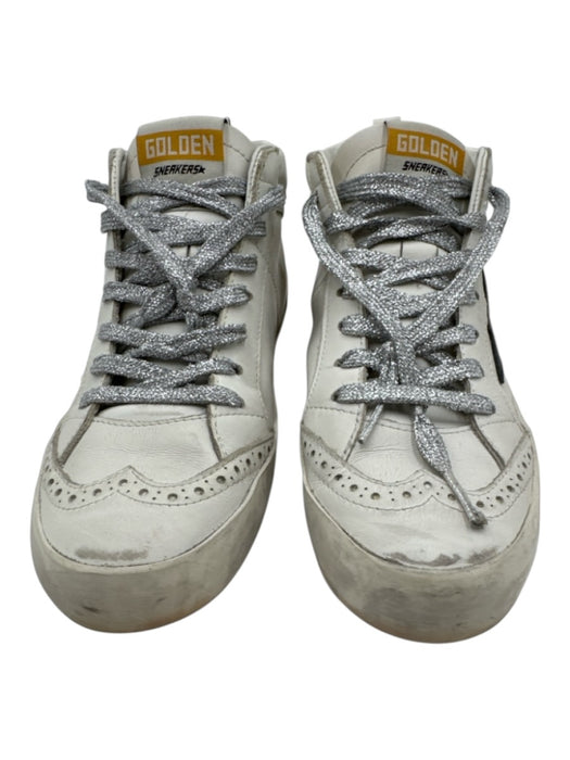 Golden Goose Shoe Size 37 White & Black Leather Upper Metallic Laces Sneakers White & Black / 37